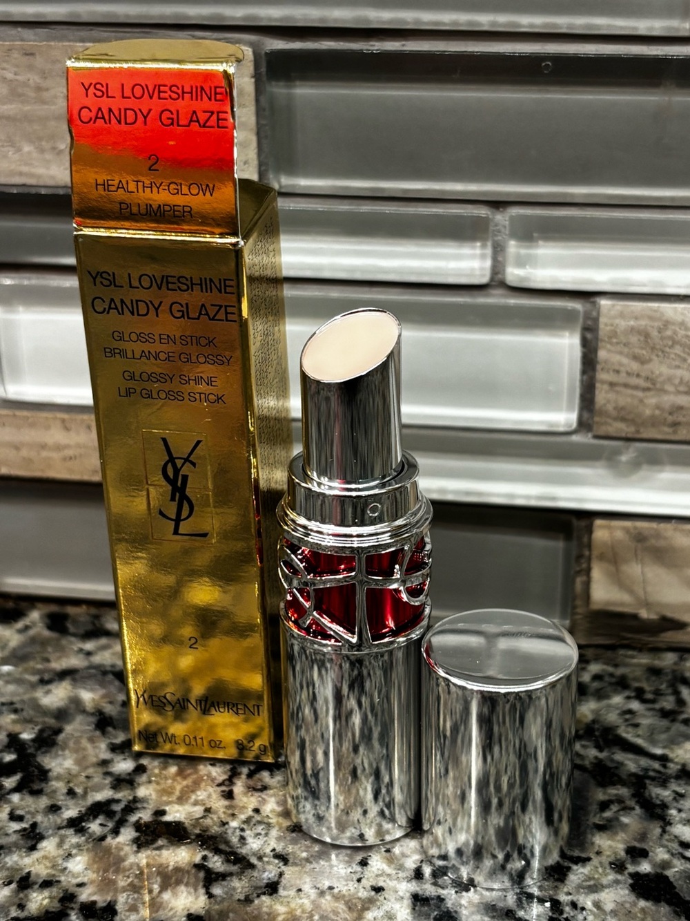 YSL LoveShine Candy Glaze Lip Gloss Stick NIB shade 2 Healthy Glow Lip Plumper
